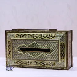 جعبه دستمال کاغذی خاتم کاری اعلا مدل صلیبی - سوغات مادرجون