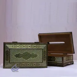 ست جعبه دستمال کاغذی و کارد و چنگال خاتم کاری اعلا مدل صلیبی - سوغات مادرجون