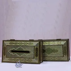 ست جعبه دستمال کاغذی و کارد و چنگال خاتم کاری اعلا مدل صلیبی - سوغات مادرجون
