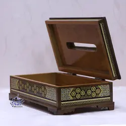 ست جعبه دستمال کاغذی و کارد و چنگال خاتم کاری اعلا مدل صلیبی - سوغات مادرجون