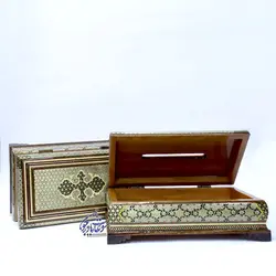 ست جعبه دستمال کاغذی و کارد و چنگال خاتم کاری اعلا مدل توپی - سوغات مادرجون