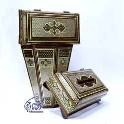 ست جعبه دستمال کاغذی و کارد و چنگال و سطل خاتم کاری اعلا مدل توپی - سوغات مادرجون