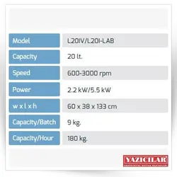 کاتر میکسر و غذا ساز یازیچیلار ترکیه 20 لیتری                                               مدل : L20IV