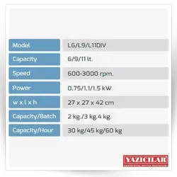 کاتر میکسر و غذا ساز تمام استیل 6 و 9 و 11 لیتری با تنظیم سرعت                                               مدل : DIV Line