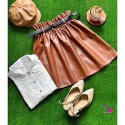 دامن چرم کوتاه قهوه ای