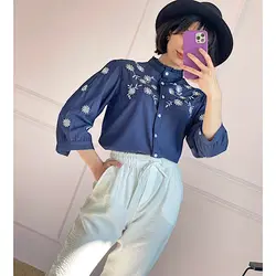 شومیز جین گلدوزی