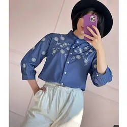 شومیز جین گلدوزی