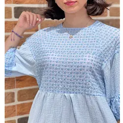 پیراهن خامه دوزی آبی