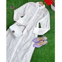 پیراهن خامه دوزی بلند جلودکمه