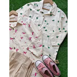 مانتو لینن فلامینگو و کاکتوس