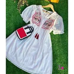 پیراهن سفید آینه کاری