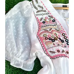 پیراهن سفید آینه کاری