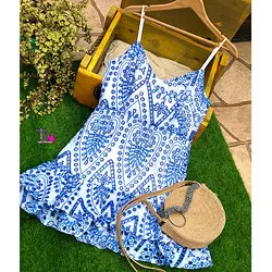 پیراهن خامه دوزی آبی