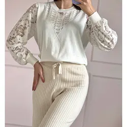 بافت آستین گیپور یقه پاپیونی