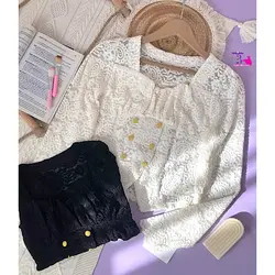 شومیز دانتل دکمه طلایی