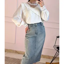 شومیز سفید یقه پلیسه