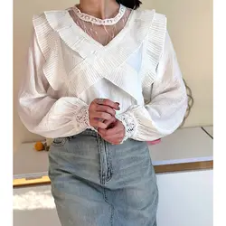 شومیز سفید یقه پلیسه