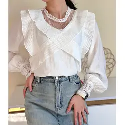 شومیز سفید یقه پلیسه