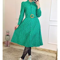 پیراهن خامه دوزی کمردار