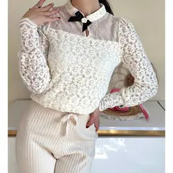 شومیز دانتل یقه پاپیونی