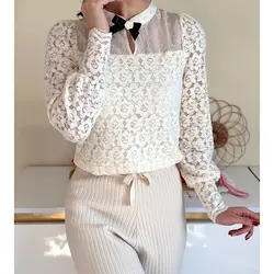 شومیز دانتل یقه پاپیونی