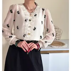 شومیز حریر گل مشکی