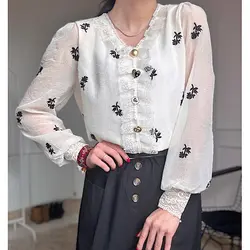 شومیز حریر گل مشکی