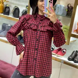 شومیز چیندار چهارخونه خورشیدی