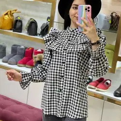 شومیز چیندار چهارخونه خورشیدی