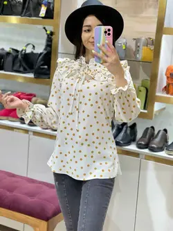 شومیز چیندار خالخالی