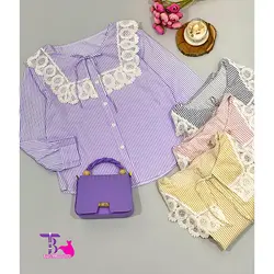 شومیز راه راه یقه خامه دوزی