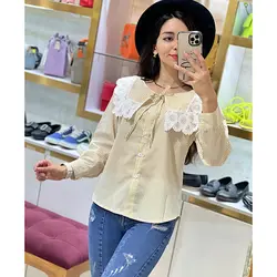 شومیز راه راه یقه خامه دوزی