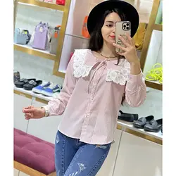 شومیز راه راه یقه خامه دوزی