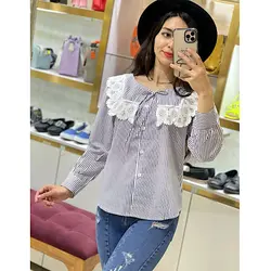 شومیز راه راه یقه خامه دوزی