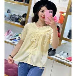 شومیز آستین کوتاه یقه خامه دوزی