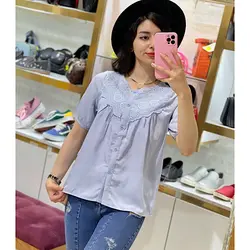 شومیز آستین کوتاه یقه خامه دوزی