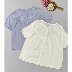 شومیز آستین کوتاه یقه خامه دوزی