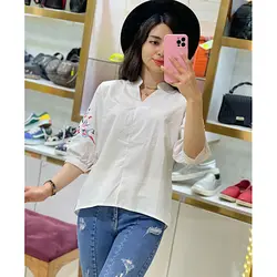 شومیز سفید آستین گلدوزی
