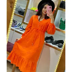 مانتو پیراهنی خامه دوزی نارنجی