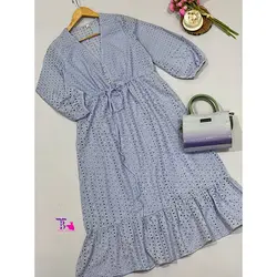 مانتو پیراهنی خامه دوزی آبی