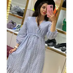 مانتو پیراهنی خامه دوزی آبی