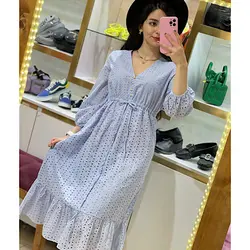 مانتو پیراهنی خامه دوزی آبی