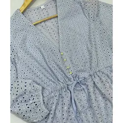 مانتو پیراهنی خامه دوزی آبی