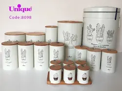 سرویس بانکه آشپزخانه یونیک  19 پارچه طرح کاکتوس کد UN_8098 با درب بامبو