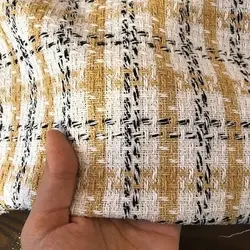 پارچه بافت شانل چهارخانه رنگ خردلی کد 1365