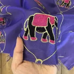 پارچه تافته سوزن دوزی طرح فیل رنگ بنفش کد 2601