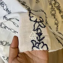 پارچه لنین سوزن دوزی طرح گل سفید کد 2814