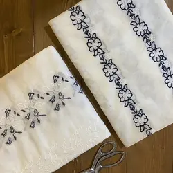 پارچه لنین سوزن دوزی طرح گل سفید کد 2814