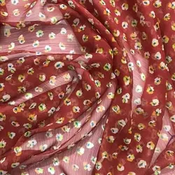 پارچه حریر کریشه گلریز قرمز کد 314