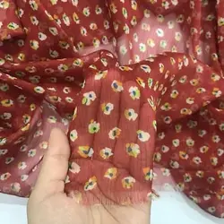 پارچه حریر کریشه گلریز قرمز کد 314